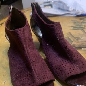 Bandolino Burgundy Perforated Open-Toe Suede Mules color is more maroon